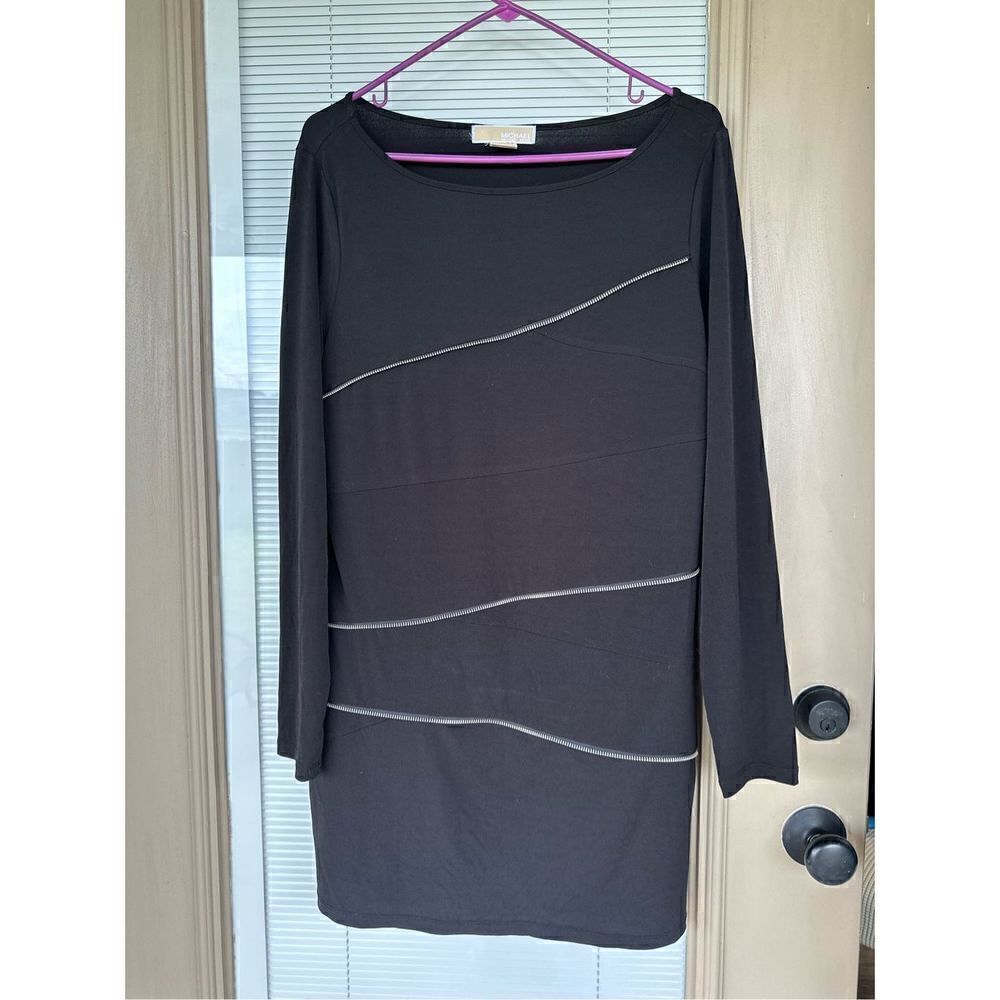 Michael Kors sheath dress with faux zippers across the front of the dress. Zippe